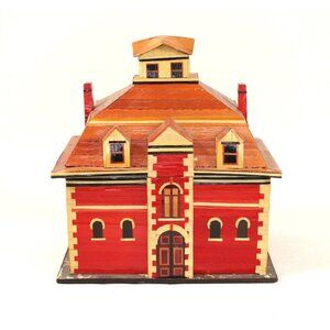Vintage Meow Reo 1978 Wheat Straw House Keepsake Box - Red House Trinket Box